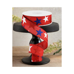1.5" Red Royal Canvas Ribbon: Patriotic Stars (10 Yards)