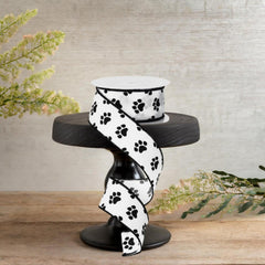 1.5" Satin Paw Print Ribbon: Black & White (10 Yards)