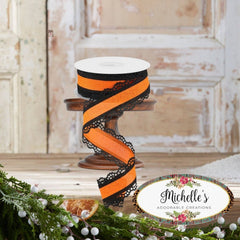 1.5" Scalloped Edge Ribbon: Orange/Black (10 Yard)