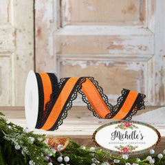 1.5" Scalloped Edge Ribbon: Orange/Black (10 Yard)