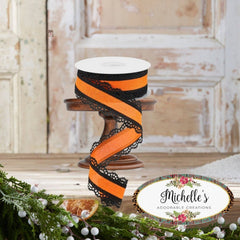 1.5" Scalloped Edge Ribbon: Orange/Black (10 Yard)