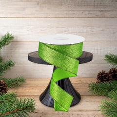 1.5" Shimmer Glitter Ribbon: Lime Green (10 Yards)