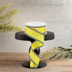 1.5" Small Polka Dot Stripe Ribbon: Yellow/White (10 Yards)
