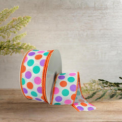 1.5" Stiff Linen Polka Dot Ribbon: Multi (10 Yards)