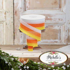 1.5" Tricolor Striped Ribbon: Orange/White, Yellow (10 Yards)