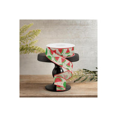 1.5" Watermelon Slices Canvas Ribbon: Natural (10 Yards)