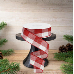 1.5" Woven Check Ribbon: Red & White (10 Yards)