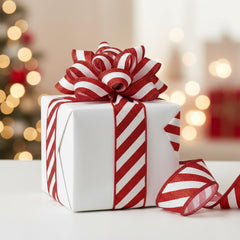 1.5in Candy Cane Glitter Ribbon: Red/White (10 Yards)