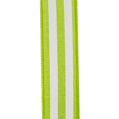 1.5in Continuous Striped Linen Ribbon: Green/White (10 Yards)