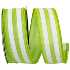 1.5in Continuous Striped Linen Ribbon: Green/White (10 Yards)