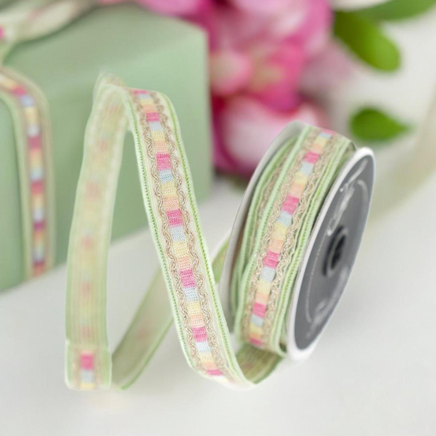 1" Pastel Border Ribbon: Green (10 Yards)