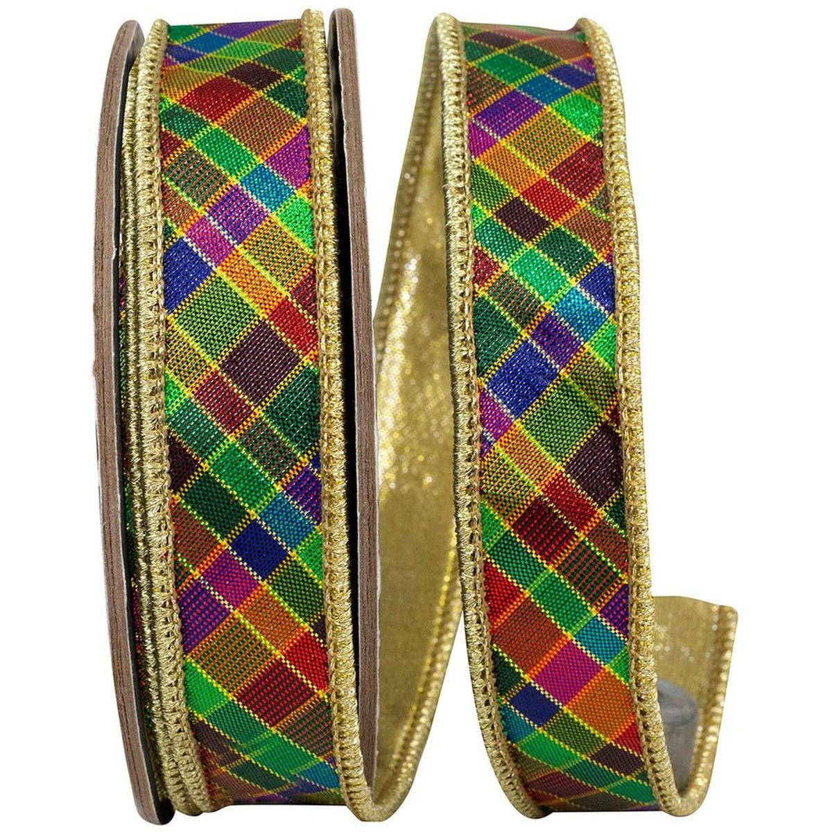 1" Plaid Metallic Jewel Tone Ribbon: Multi (5 Yards)