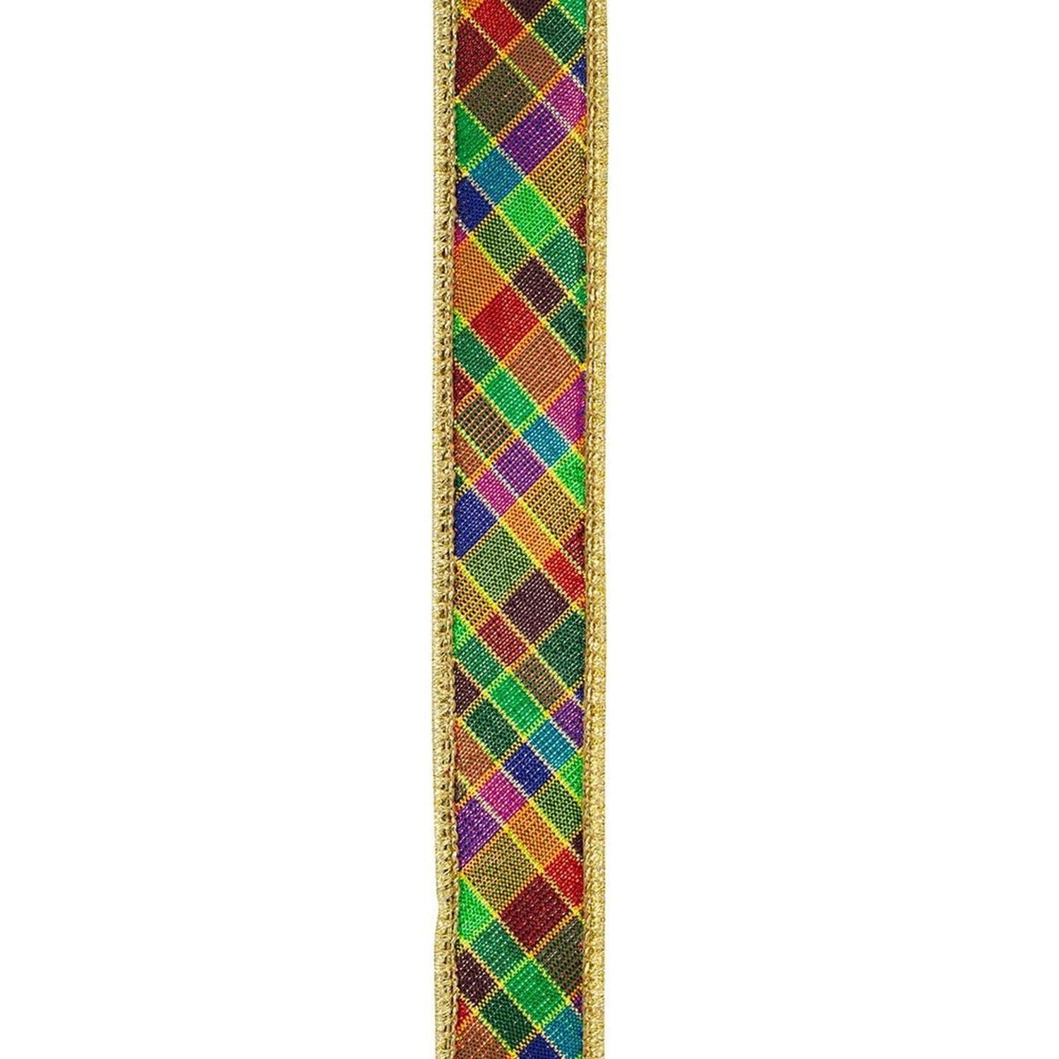 1" Plaid Metallic Jewel Tone Ribbon: Multi (5 Yards)