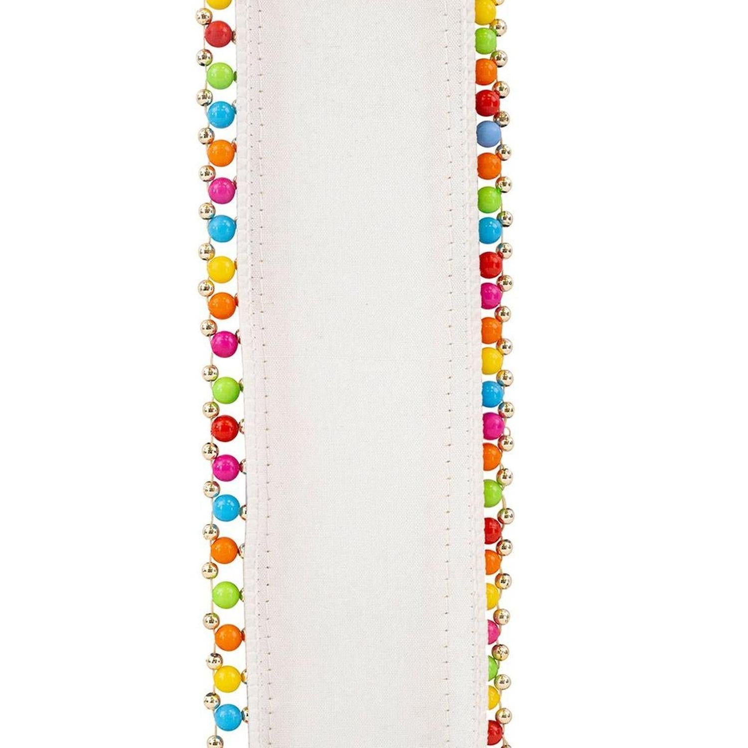 1.5" Beaded Candy Edge Ribbon: White (5 Yards)