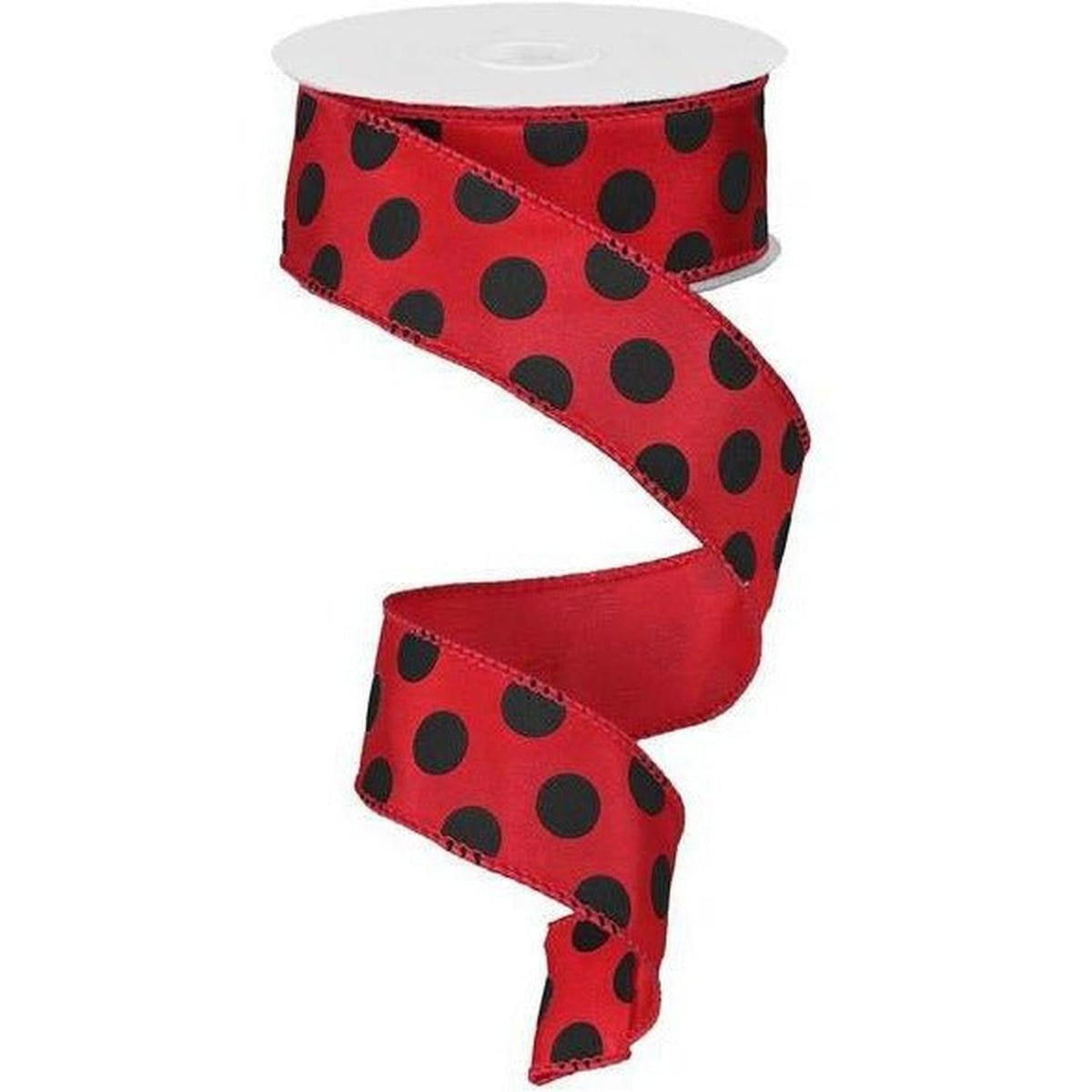 1.5" Big Polka Dot Ribbon: Red & Black (10 Yards)
