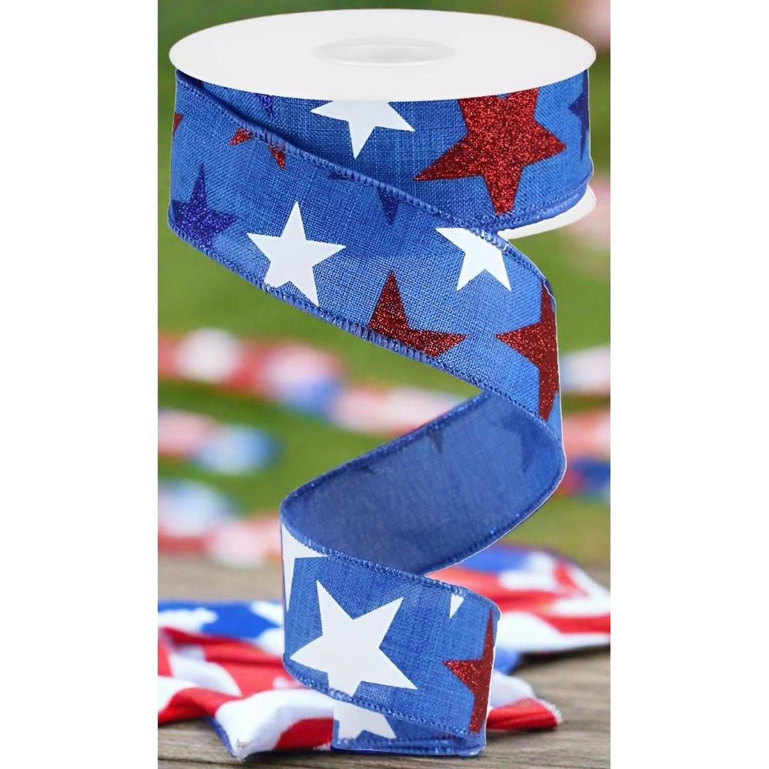 1.5" Blue Royal Canvas Ribbon: Patriotic Stars (10 Yards)