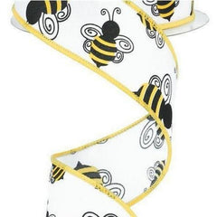 1.5" Bumble Bee Ribbon: White Satin (10 Yards)
