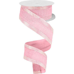 1.5" Canvas On Satin Glitter Ribbon: Light Pink (10 Yards)