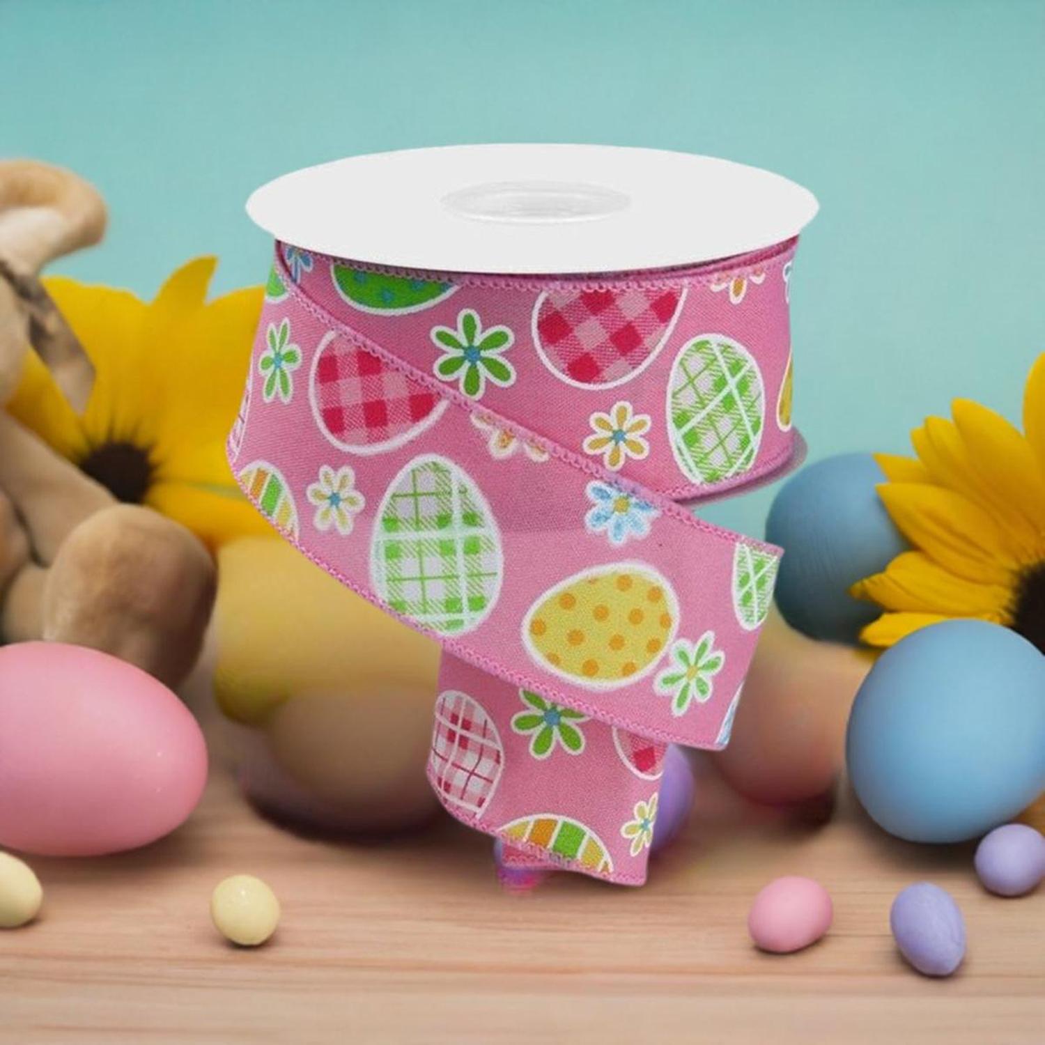1.5" Check Plaid Easter Egg Ribbon: Light Pink (10 Yards)