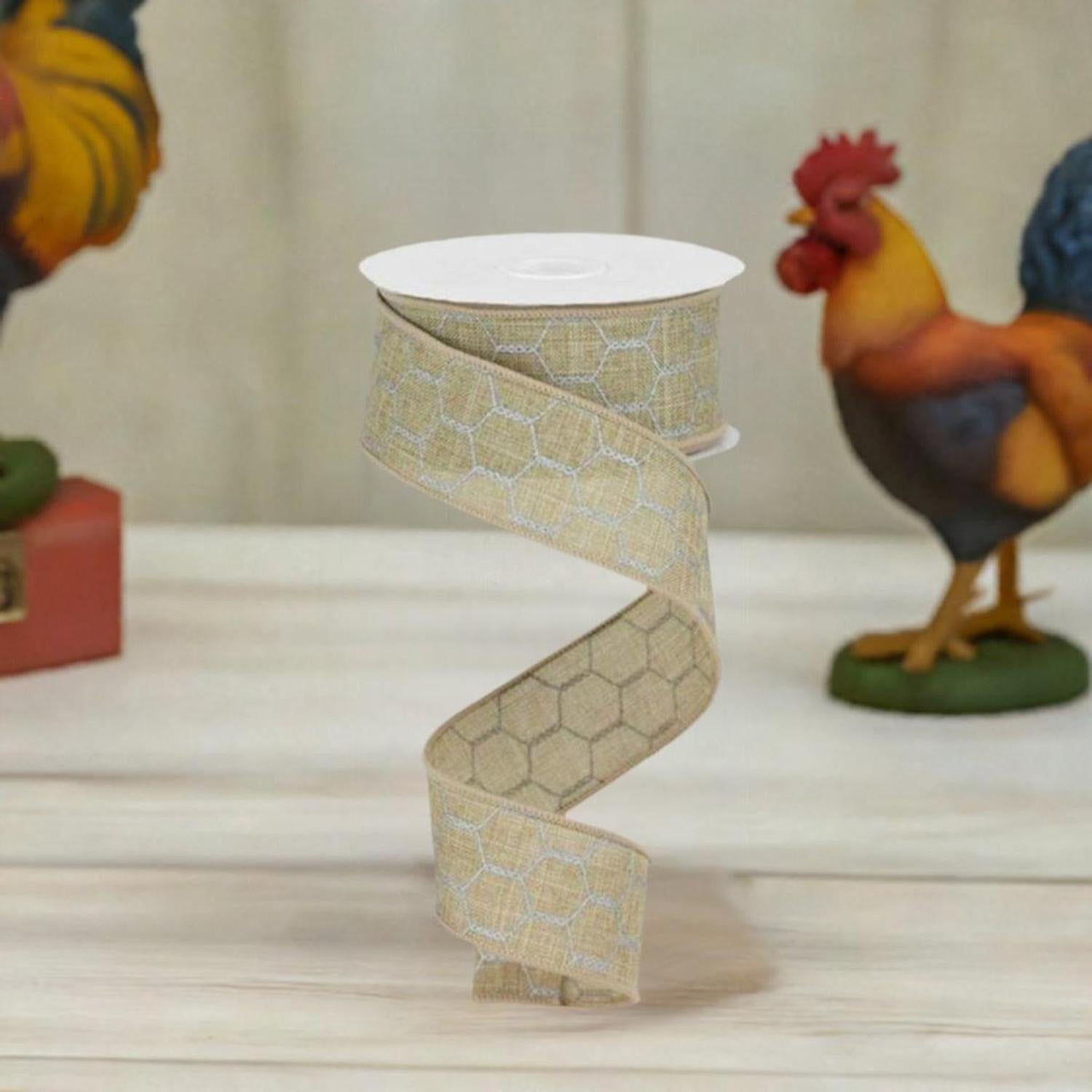 1.5" Chicken Wire Ribbon: Light Beige (10 Yards)