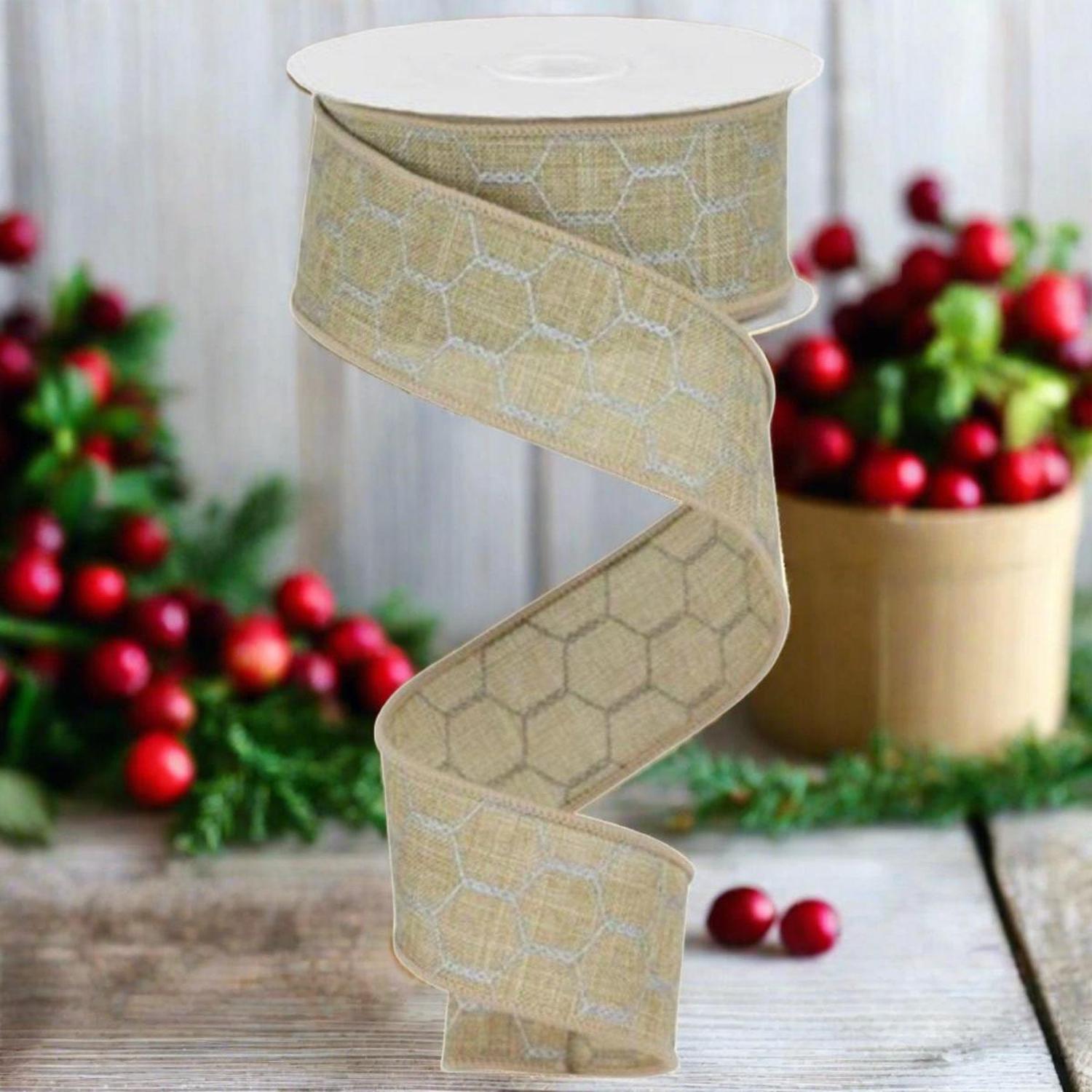 1.5" Chicken Wire Ribbon: Light Beige (10 Yards)