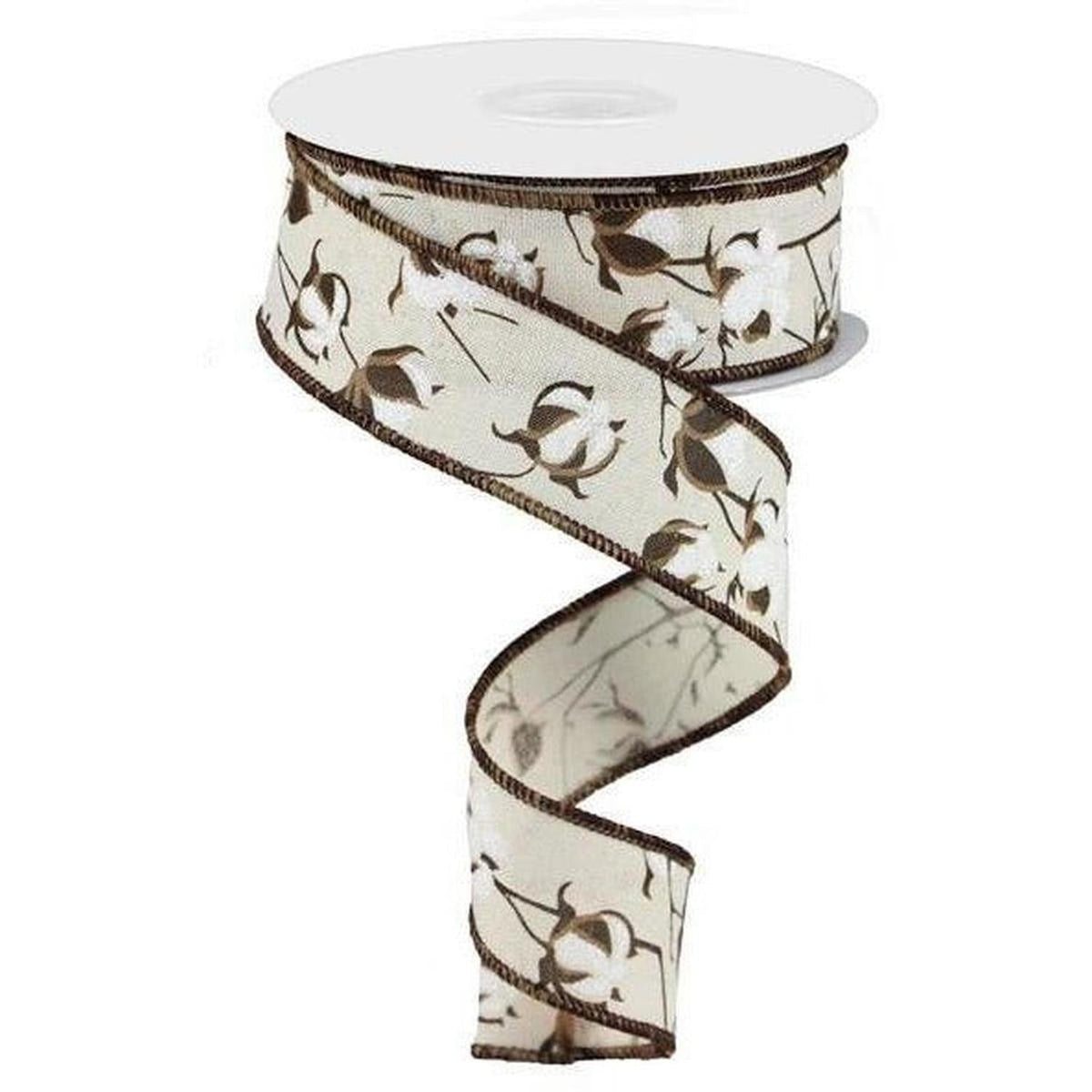 1.5" Cotton Pod Ribbon: Cream & White (10 Yards)