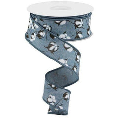 1.5" Cotton Pod Ribbon: Faded Denim & White (10 Yards)