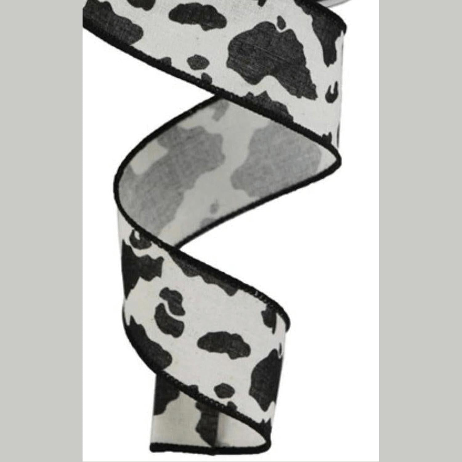 1.5" Cowhide Print Ribbon: Black & Cream (10 Yards)