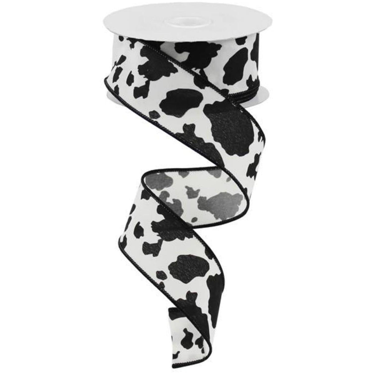 1.5" Cowhide Print Ribbon: Black & Ivory (10 Yards)