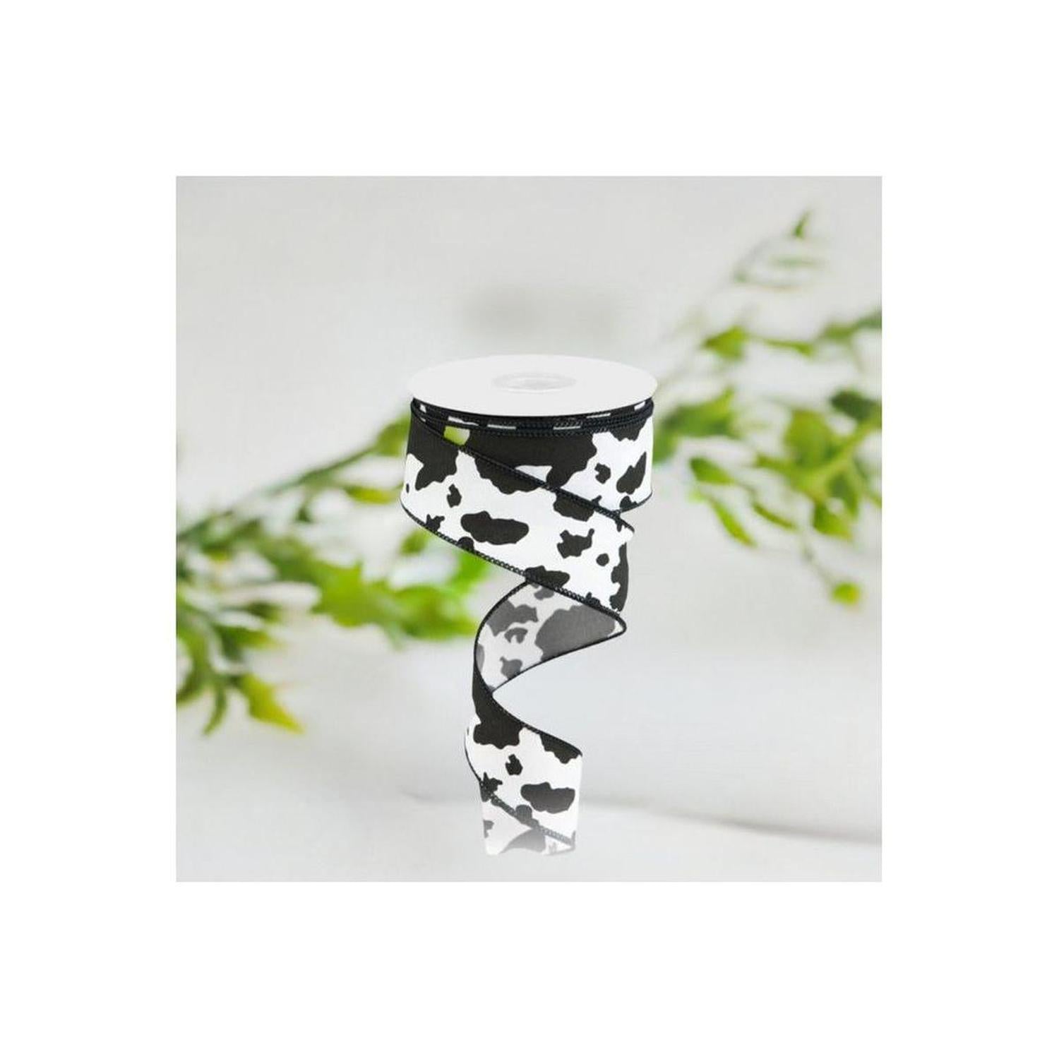 1.5" Cowhide Print Ribbon: Black & White (10 Yards)