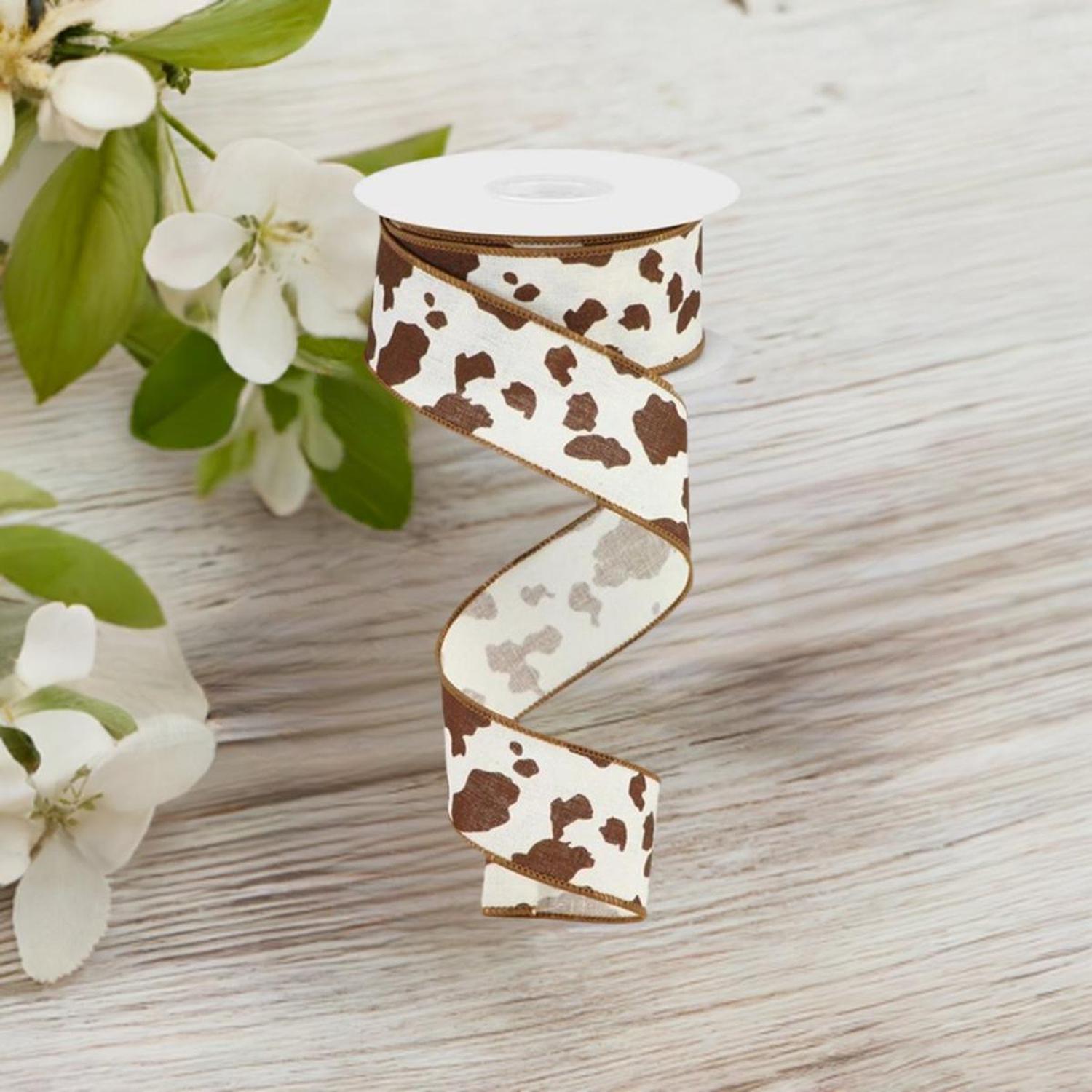 1.5" Cowhide Print Ribbon: Brown & White (10 Yards)