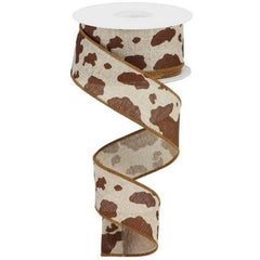 1.5" Cowhide Print Ribbon: Natural & Brown (10 Yards)