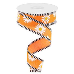 1.5" Daisy Stripe Royal Ribbon: New Orange (10 Yards)