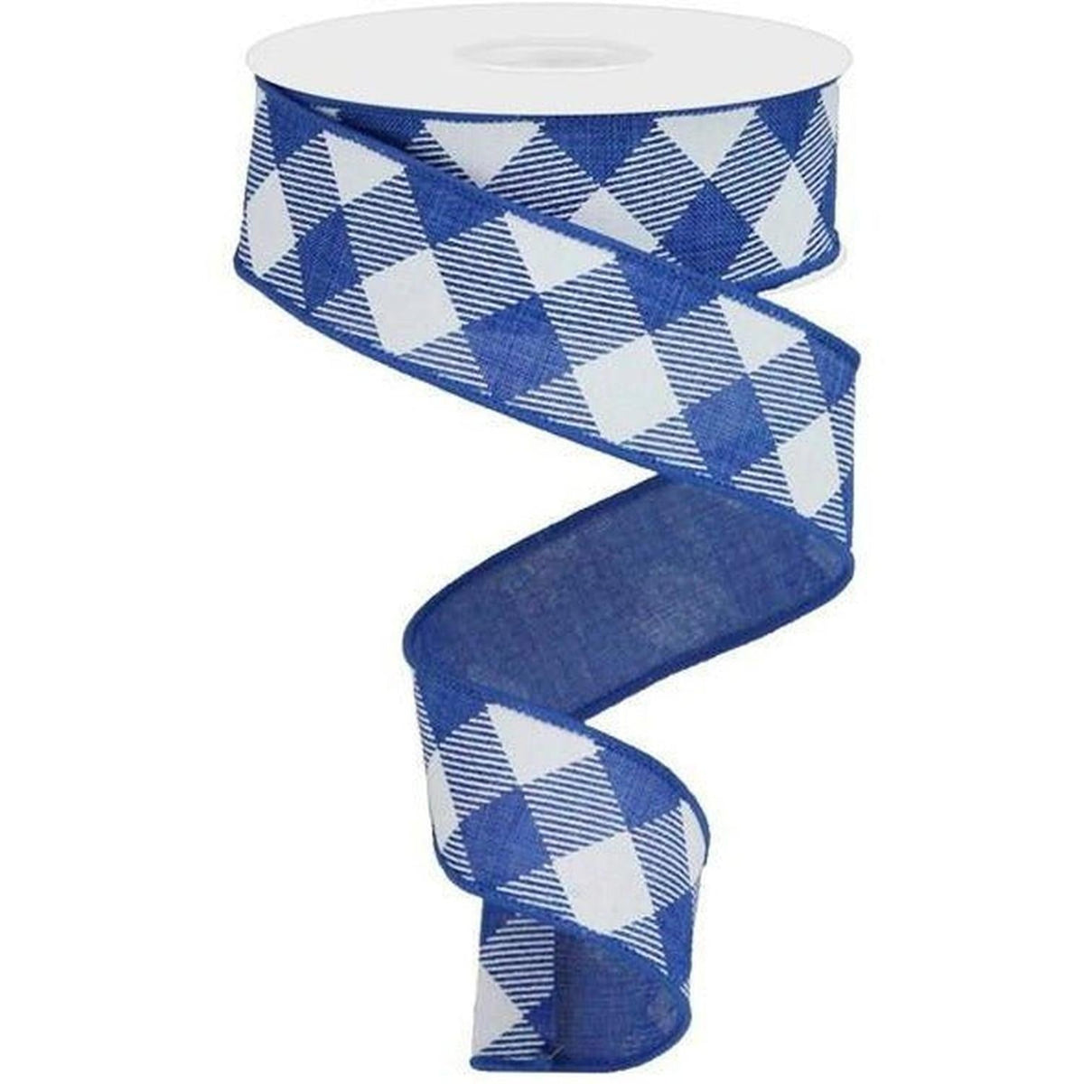 1.5" Diagonal Check On Royal Ribbon: Royal Blue (10 Yards)