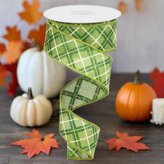 1.5" Diagonal Glitter Check Ribbon: Moss Green (10 Yards)