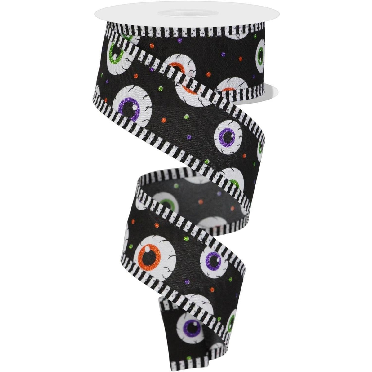 1.5" Eyeball Striped Edge Ribbon: Black (10 Yards)