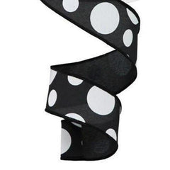 1.5" Giant Three Size Polka Dot Ribbon: Black/White (10 Yards)