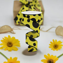 1.5" Giant Three Size Polka Dot Ribbon: Yellow & Black (10 Yards)