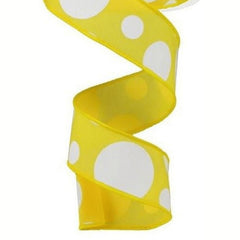 1.5" Giant Three Size Polka Dot Ribbon: Yellow & White (10 Yards)