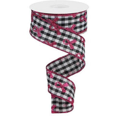1.5" Gingham Cancer Ribbon: Black (10 Yards)