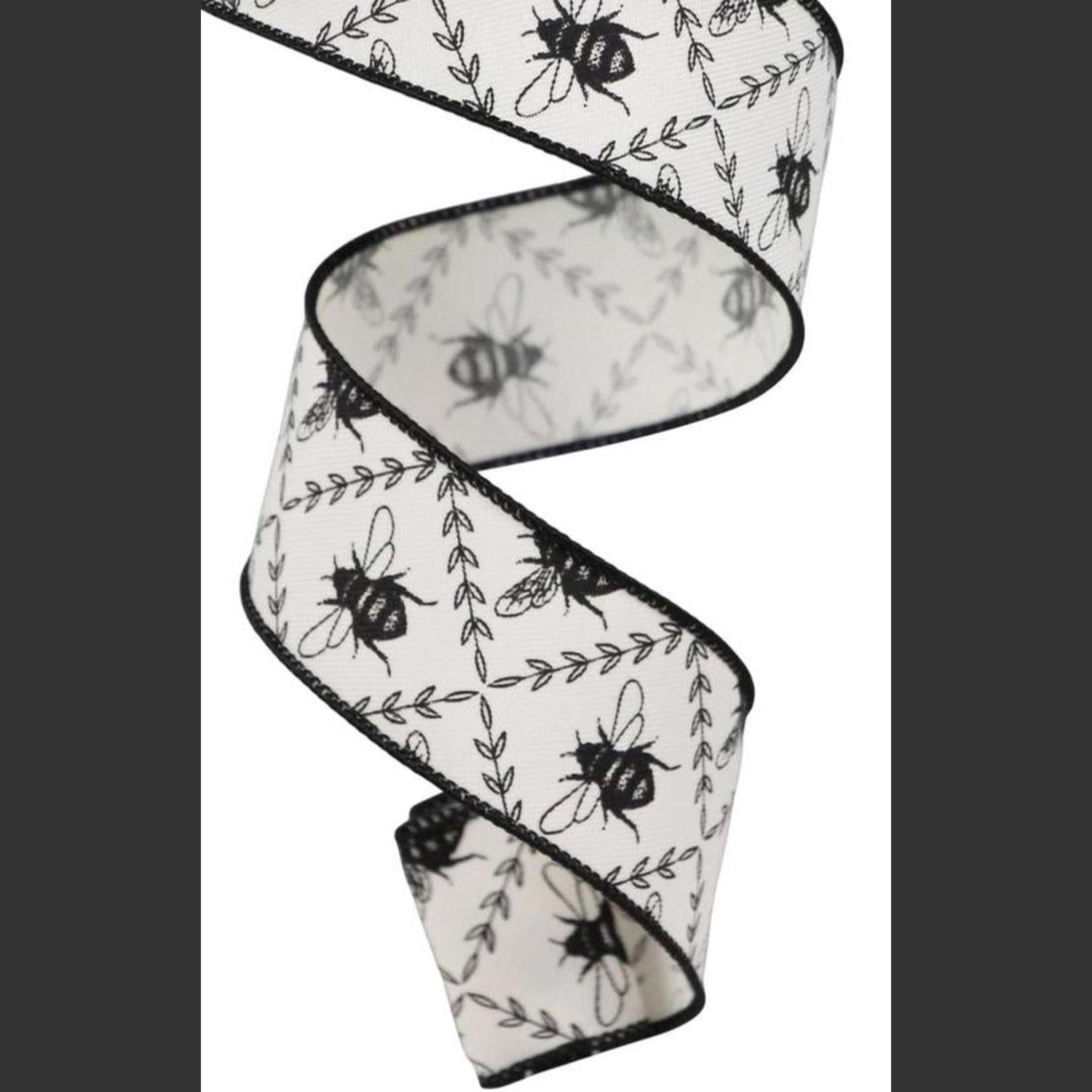 1.5" Honey Bee Trellis On Diagonal Ribbon Ivory (10 Yards)