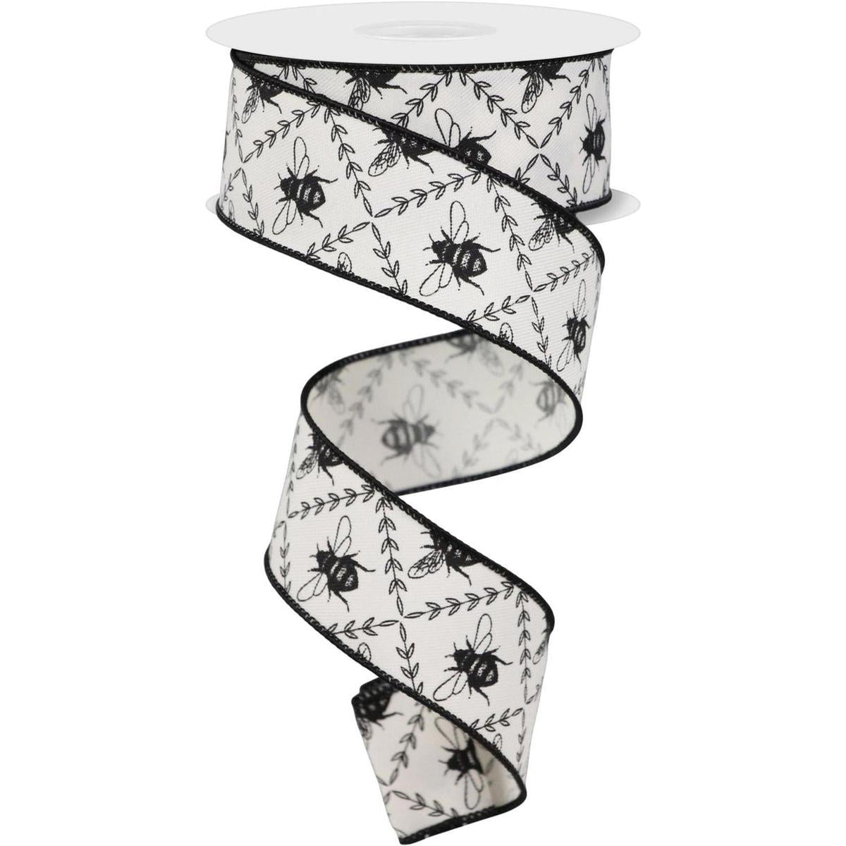 1.5" Honey Bee Trellis On Diagonal Ribbon Ivory (10 Yards)