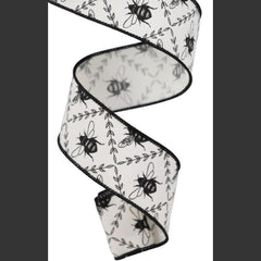 1.5" Honey Bee Trellis On Diagonal Ribbon Ivory (10 Yards)
