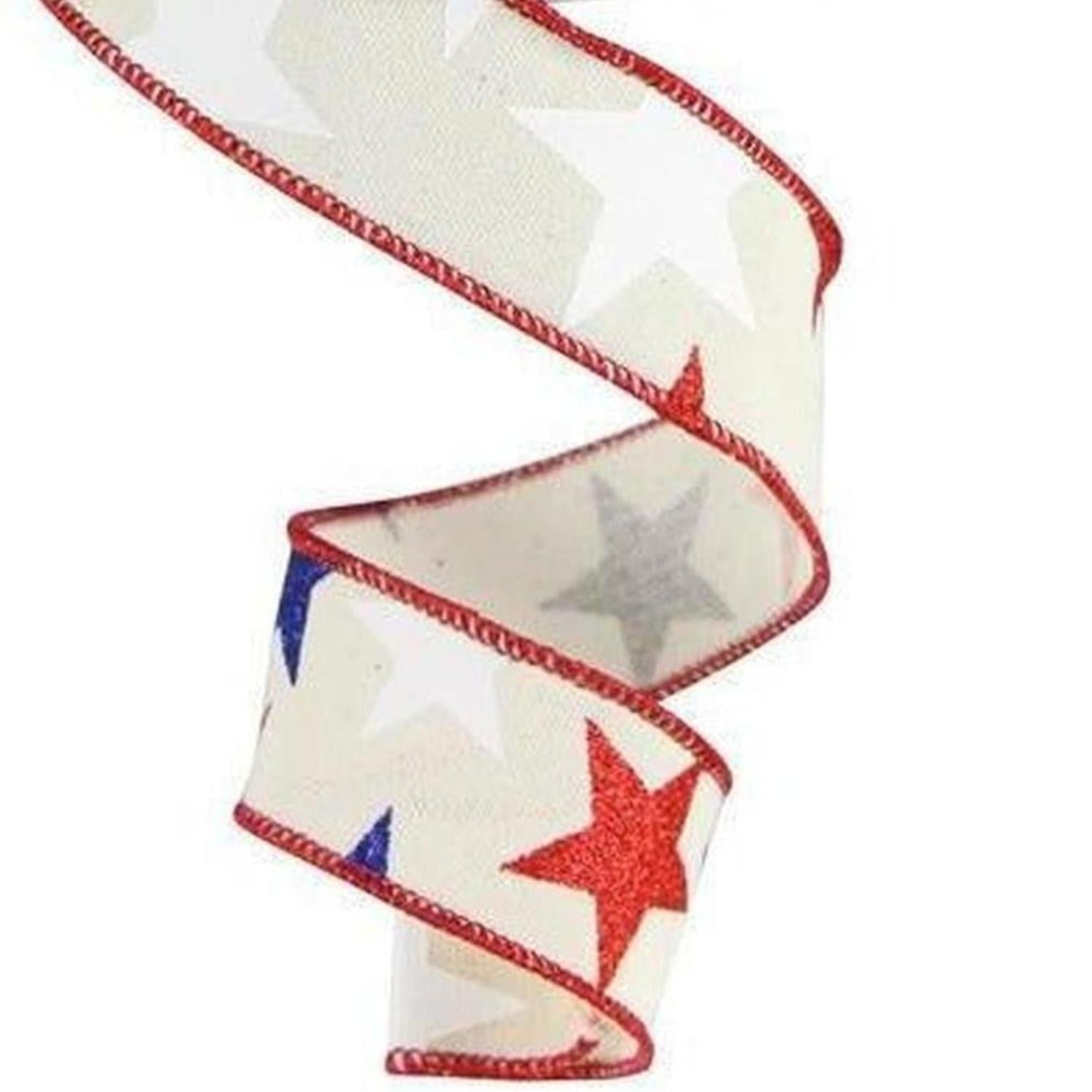 1.5" Ivory Cotton Ribbon: Patriotic Stars (10 Yards)
