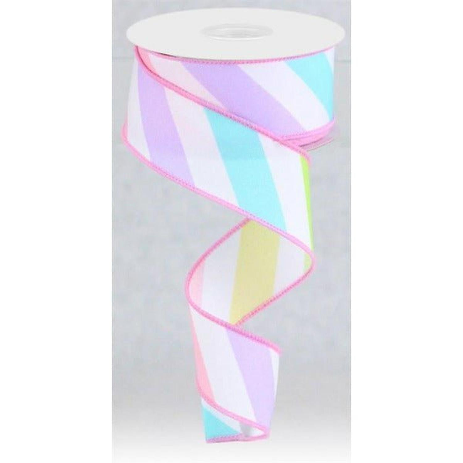 1.5" Large Multi Diagonal Stripe Ribbon: White (10 Yards)