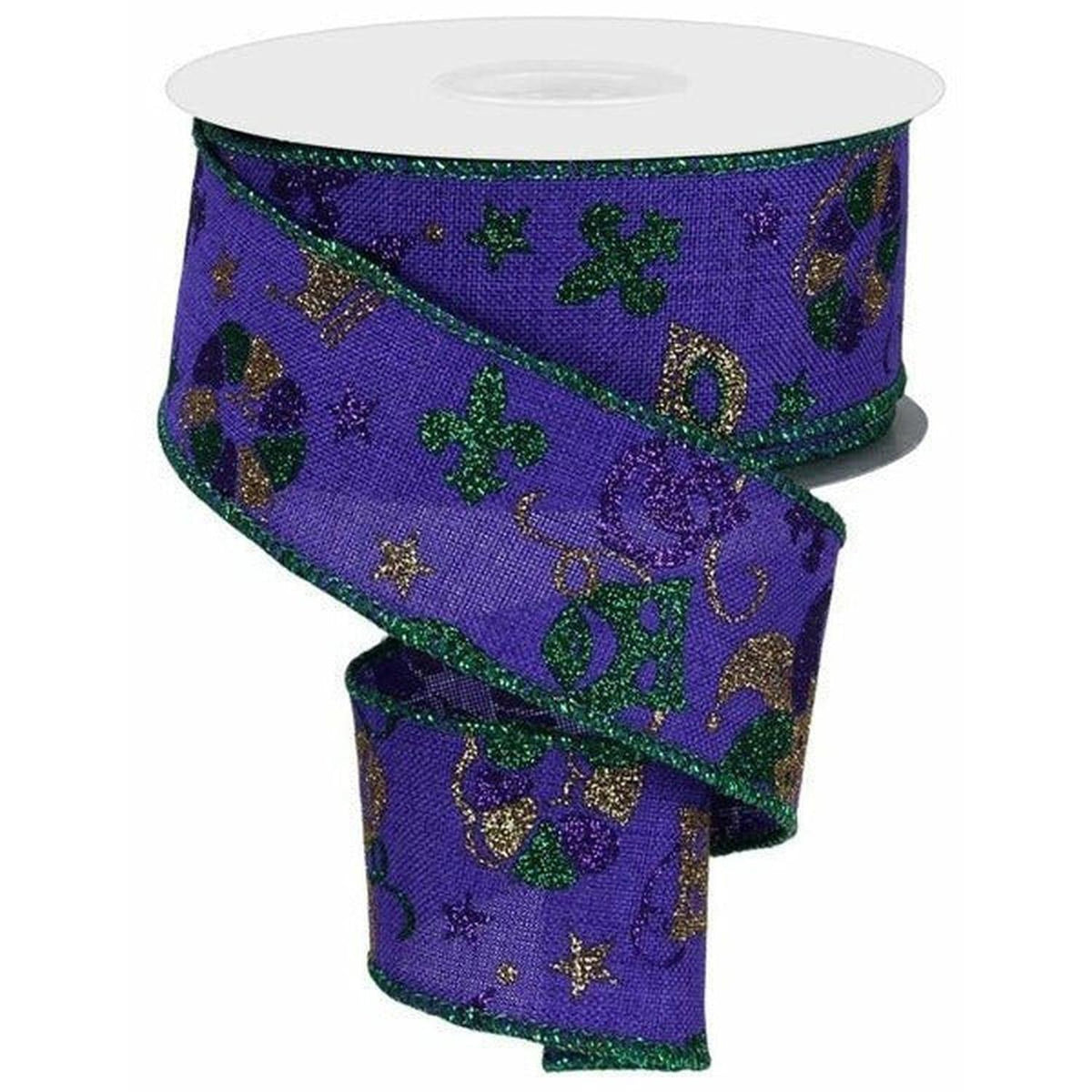 1.5" Mardi Gras Pattern Ribbon: Purple (10 Yards)