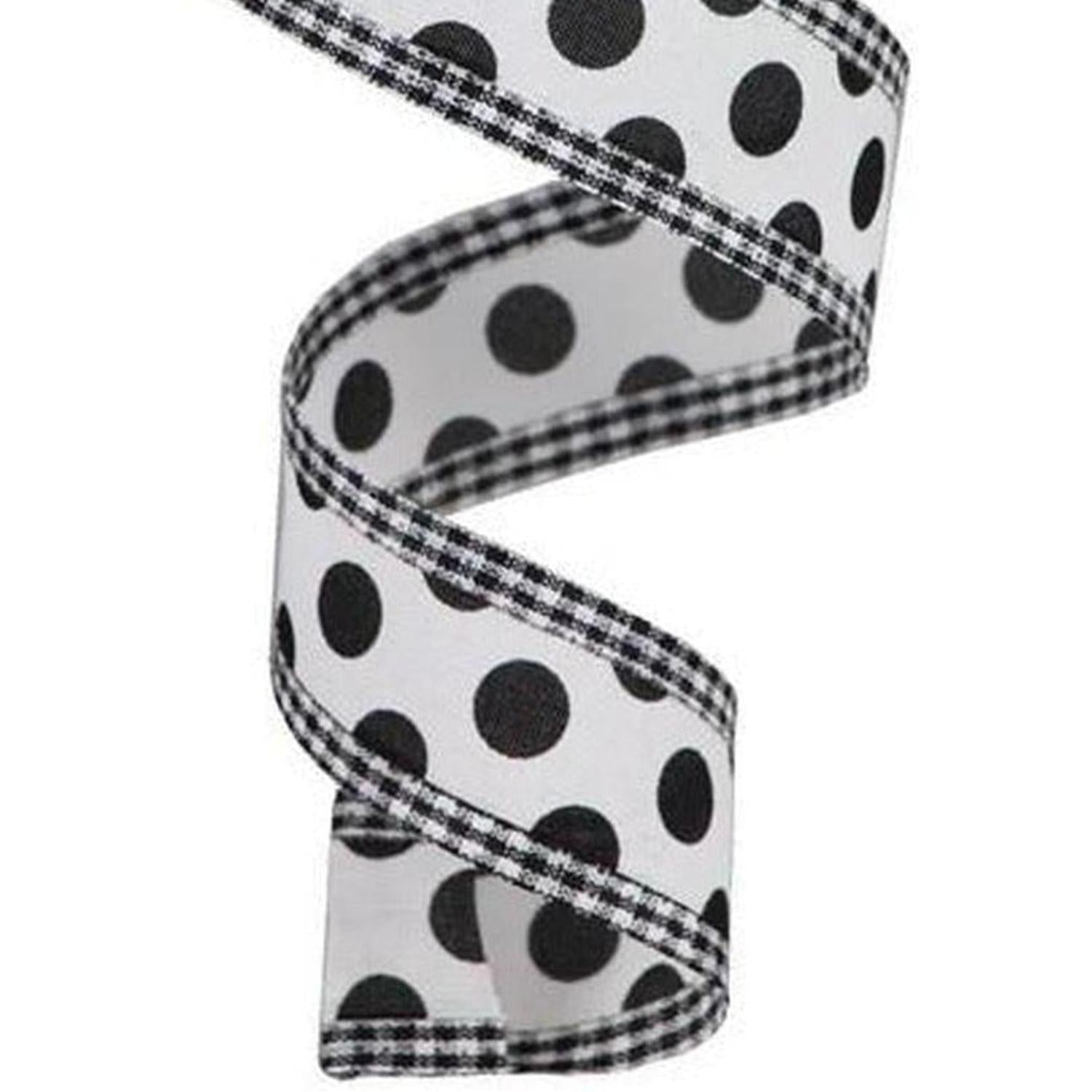 1.5" Medium Polka Dots Gingham Edge: White & Black (10 Yards)