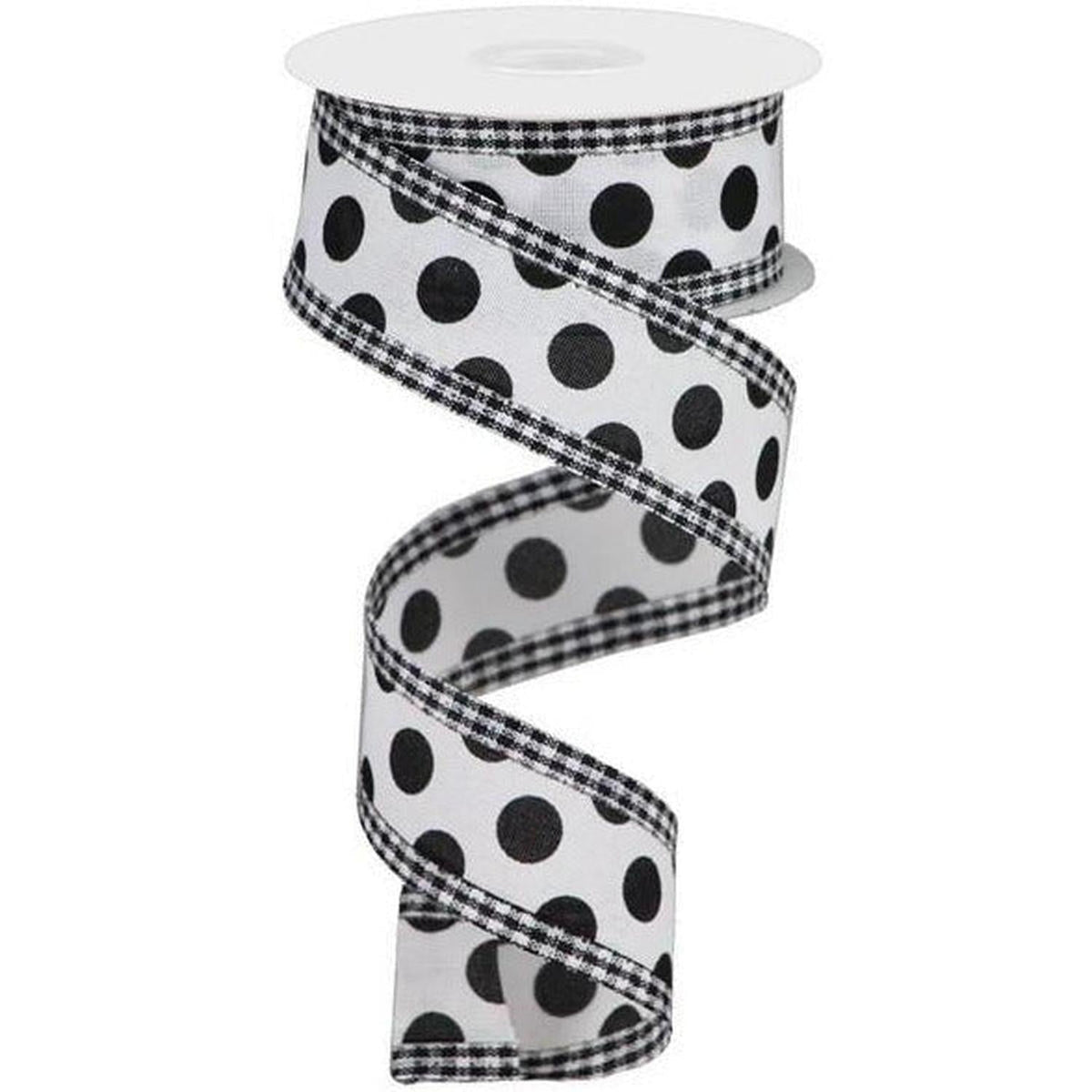 1.5" Medium Polka Dots Gingham Edge: White & Black (10 Yards)