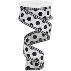 1.5" Medium Polka Dots Gingham Edge: White & Black (10 Yards)