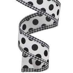 1.5" Medium Polka Dots Gingham Edge: White & Black (10 Yards)